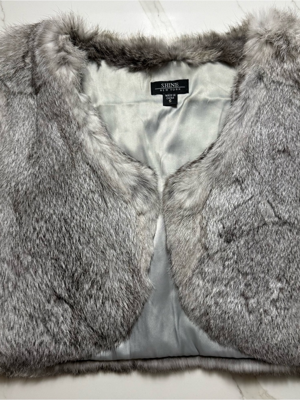 Shine New York Women's Grey Rabbit Fur Bolero Style Shrug Vest